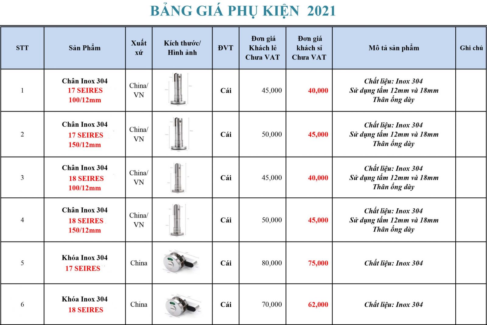 Bảng  giá  phụ  kiện  inox  304 làm  vách ngăn vệ sinh compact  hpl